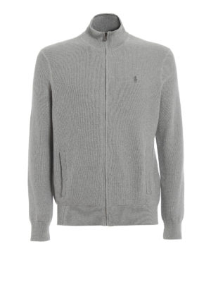 POLO RALPH LAUREN: cardigan - Cardigan in cotone grigio con zip