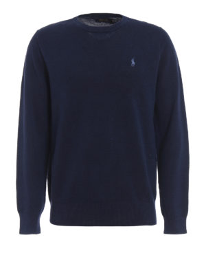 POLO RALPH LAUREN: maglia collo rotondo - Girocollo in misto lino e cotone blu