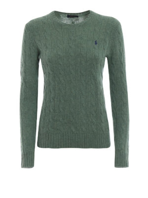 POLO RALPH LAUREN: maglia collo rotondo - Pull verde in merino e cashmere a trecce