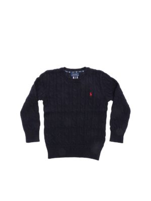 POLO RALPH LAUREN: knitwear - Cable knitting pullover in blue