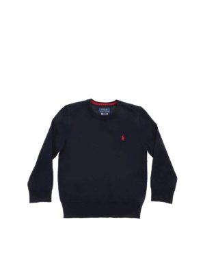 POLO RALPH LAUREN: knitwear - Logo patch pullover in blue