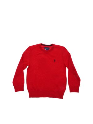 POLO RALPH LAUREN: knitwear - Logo patch pullover in red