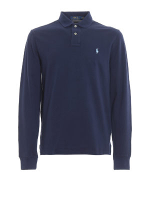 POLO RALPH LAUREN: polo shirts - Long sleeve blue cotton polo