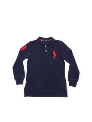 POLO RALPH LAUREN: polo shirts - Red logo long sleeve polo shirt in blue