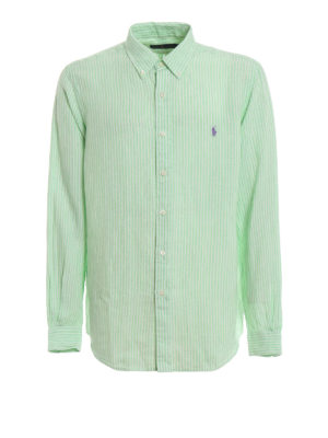 POLO RALPH LAUREN: camicie - Camicia b/d in lino a righe verde menta