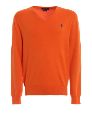 POLO RALPH LAUREN: maglia collo a v - Pull slim fit a V in cotone arancione