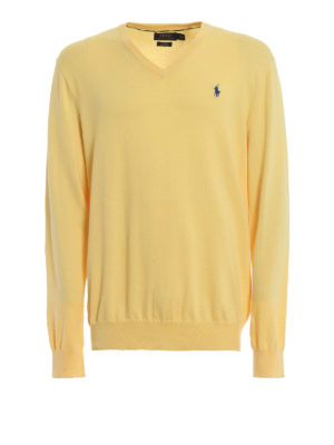 POLO RALPH LAUREN: maglia collo a v - Pull slim fit a V in cotone giallo