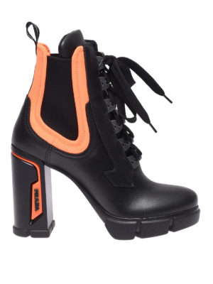 PRADA: tronchetti - Tronchetti in pelle con inserto fluo