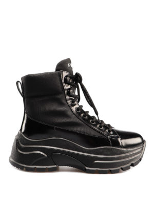 PRADA: tronchetti - Tronchetti stringati in pelle con suola alta