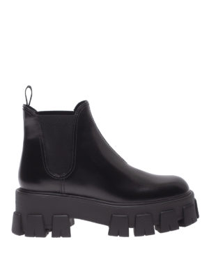 PRADA: tronchetti - Tronchetti in pelle spazzolata con maxi suola