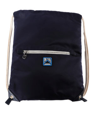PRADA: zaini - Zaino in nylon blu con chiusura coulisse