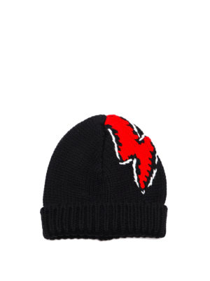 PRADA: beanies - Black knitted wool beanie