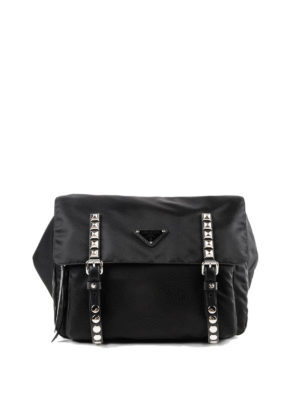 PRADA: marsupi - Marsupio in nylon nero con borchie argento