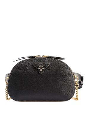 PRADA: marsupi - Marsupio Odette in pelle nera con logo