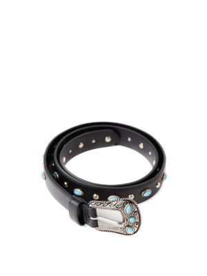 Prada: belts - Leather belt with turquoise stones