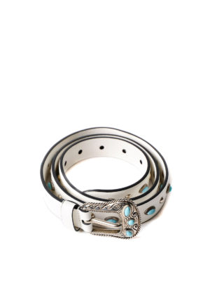 Prada: belts - Leather belt with turquoise stones