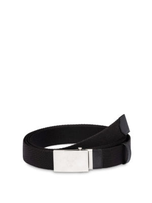 PRADA: cinture - Cintura in tessuto con dettagli in saffiano