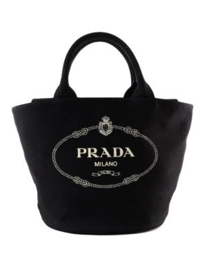 PRADA: Secchielli - Borsa secchiello nera in cotone con maxi logo