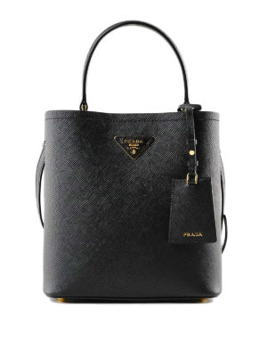 PRADA: Secchielli - Secchiello doppio nero in pelle saffiano