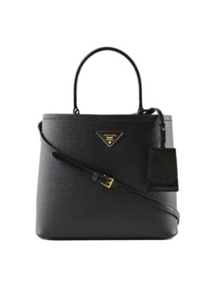 PRADA: Secchielli - Secchiello doppio nero in pelle saffiano