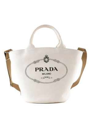 PRADA: Secchielli - Borsa secchiello bianca in cotone con logo