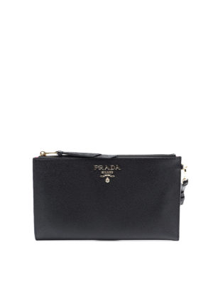 PRADA: pochette - Clutch nera in pelle saffiano