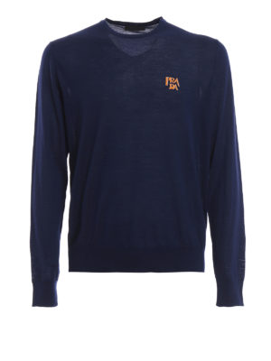 PRADA: maglia collo rotondo - Girocollo con logo in lana pettinata