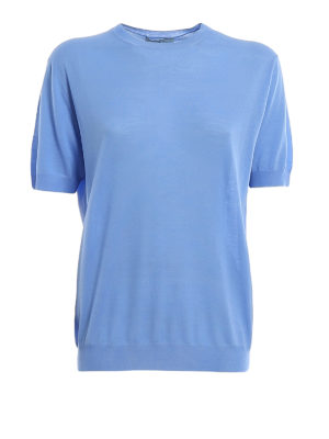 PRADA: Suéteres con cuello pico - Suéter Cuello Redondo - Azul Claro