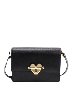 PRADA: borse a tracolla - Tracolla in saffiano con fibbia a cuore