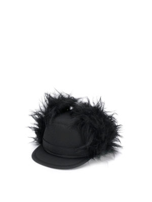 PRADA: hats & caps - Baseball cap with mohair ear flaps
