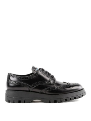 PRADA: scarpe stringate - Derby brogue pelle spazzolata nera