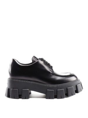 PRADA: scarpe stringate - Stringate Derby in pelle con suola carrarmato