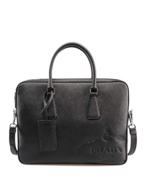PRADA: borse da ufficio - Cartella in pelle saffiano nera