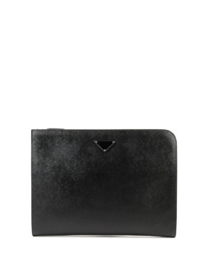 PRADA: borse da ufficio - Portadocumenti in pelle saffiano con zip