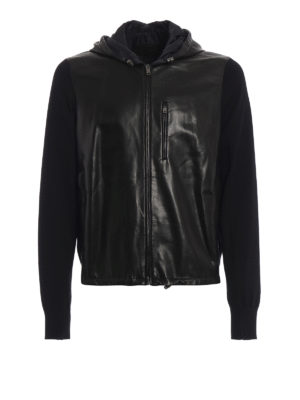 PRADA: giacche in pelle - Giacca in lana e nappa con cappuccio