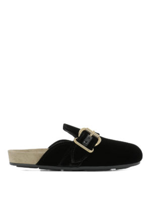PRADA: Mocassini e slippers - Slippers in velluto nero con fibbia