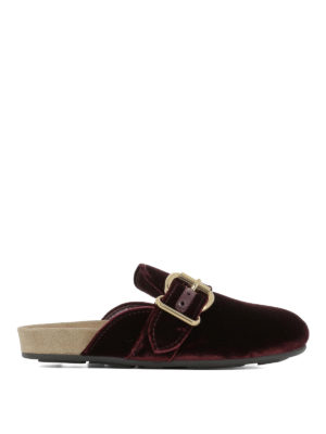PRADA: Mocassini e slippers - Slippers in velluto bordeaux con fibbia