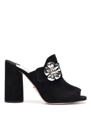 PRADA: sabot - Sabot gioiello open toe in camoscio