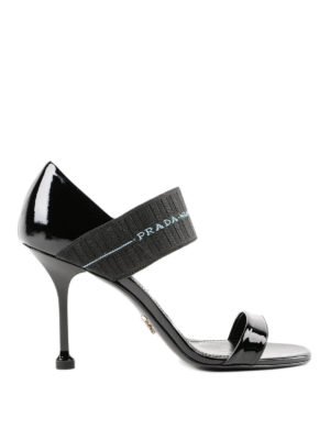 PRADA: sandali - Sandali neri in vernice e fascia elastica