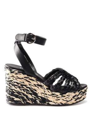 PRADA: sandali - Zeppe in rafia intrecciata bicolore