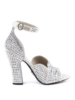 PRADA: sandals - Leather sandals with glass rhinestones
