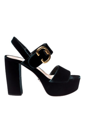 PRADA: sandali - Sandali slingback in velluto con maxi plateau