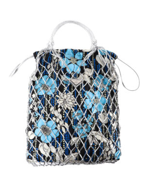 PRADA: borse a spalla - Borsa in rete e nylon con stampa tulipani
