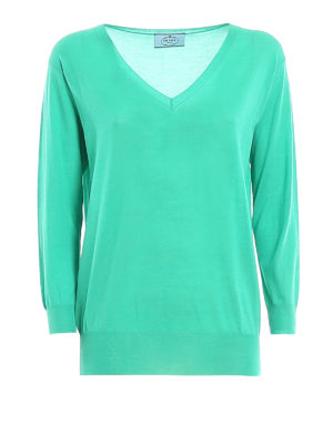 PRADA: Suéteres con cuello pico - Suéter Con Cuello De Pico - Verde