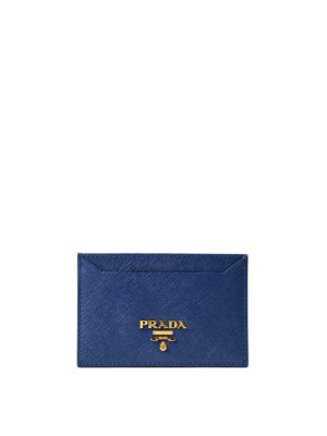 PRADA: portafogli - Portacarte in pelle saffiano bluette