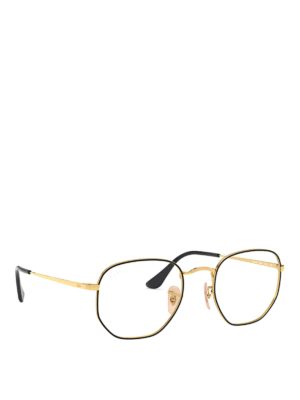 RAY-BAN: Glasses - Hexagonal black and gold eyeglasses