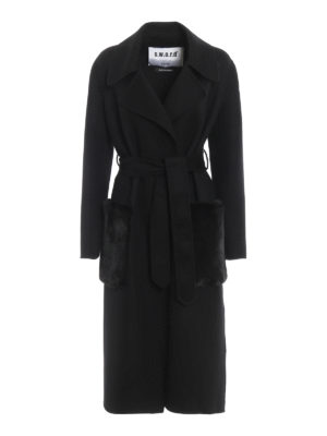 S.W.O.R.D 6.6.44: cappotti al ginocchio - Cappotto a vestaglia nero con pelliccia