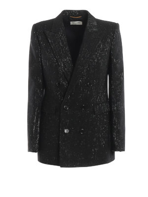 SAINT LAURENT: blazers - Double breasted lurex detail blazer