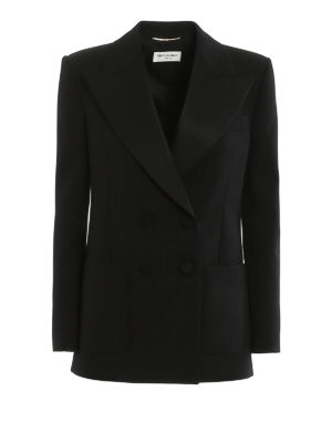 SAINT LAURENT: blazers - Wool blazer with matte satin lapels