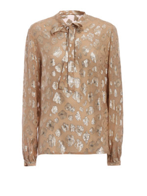 SAINT LAURENT: bluse - Blusa in seta con fiori lamé